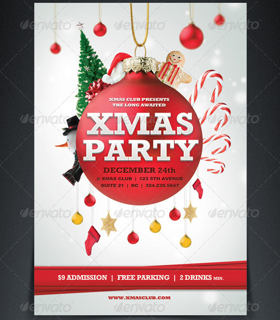 Brown xmas party flyer template with balloon christmas tree vector.