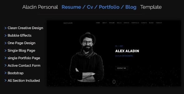 aladin - personal cv/resume portfolio template